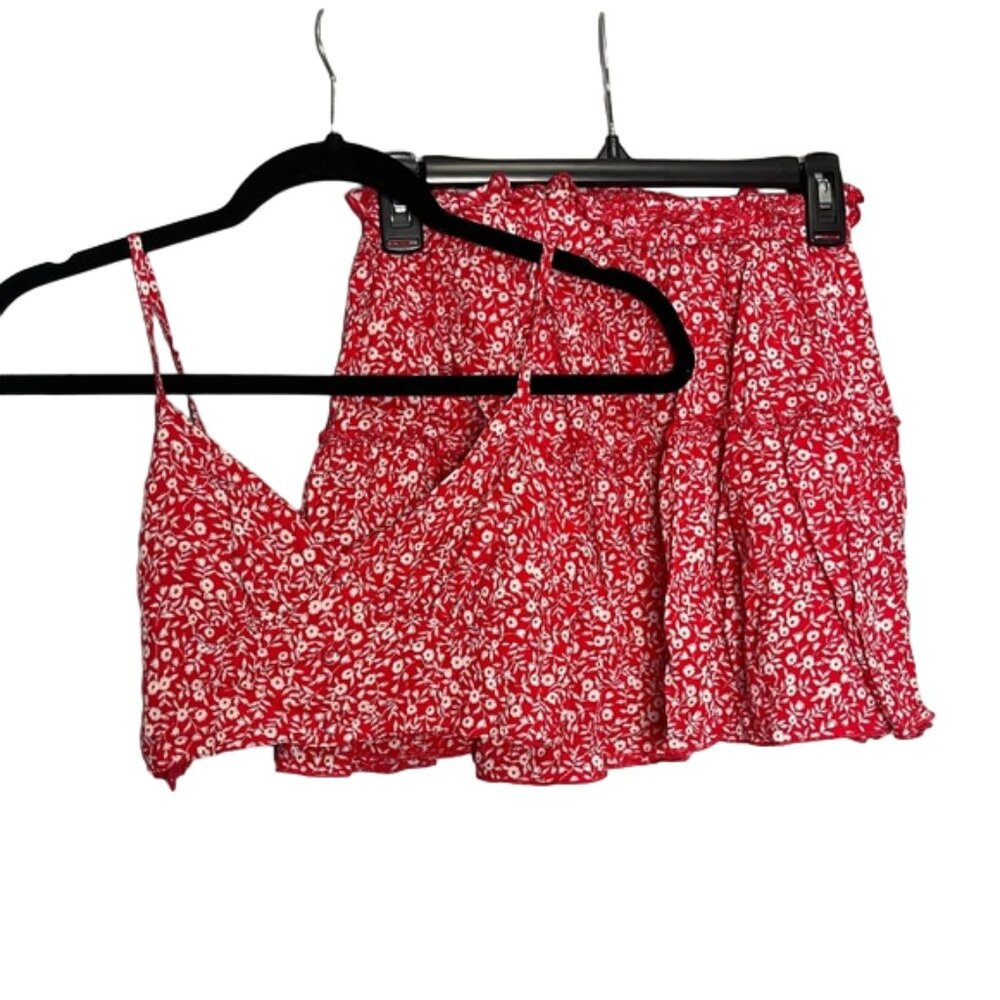 Shein Red Floral Tank Top and Skirt Set
